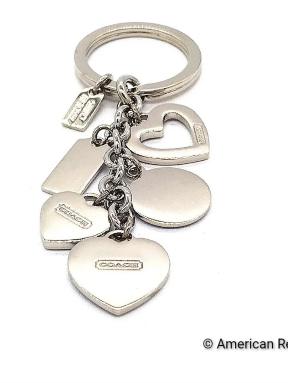COACH Vintage Triple Heart Crystals Key Fob Keychain Purse Charm - Picture 4 of 5